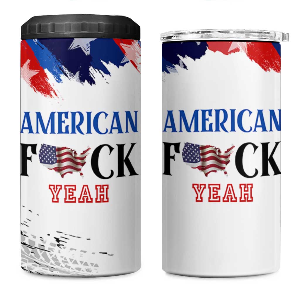 America Fck Yeah 4 in 1 Can Cooler Tumbler Funny Patriotic USA Flag American Patriot