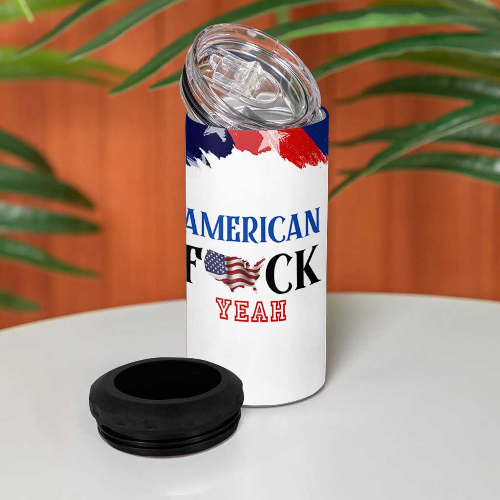 America Fck Yeah 4 in 1 Can Cooler Tumbler Funny Patriotic USA Flag American Patriot