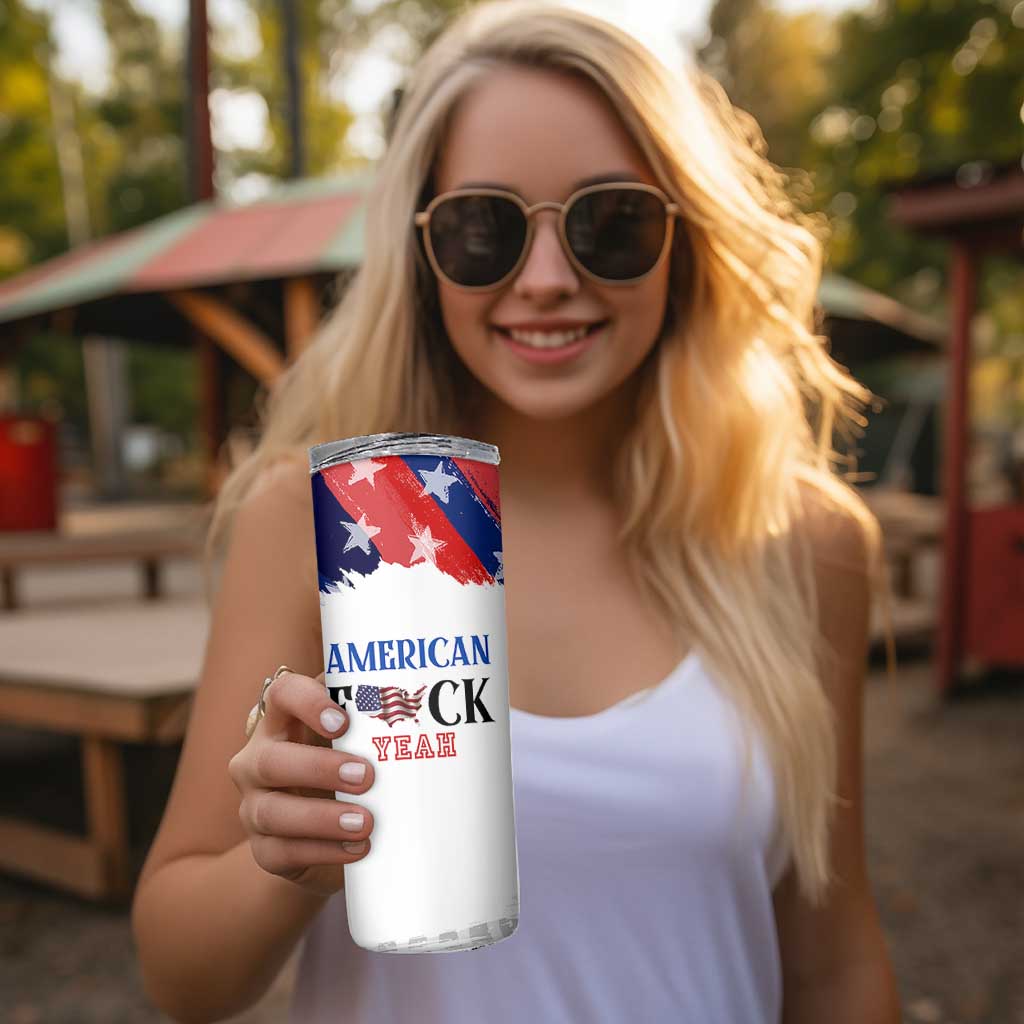 America Fck Yeah Skinny Tumbler Funny Patriotic USA Flag American Patriot