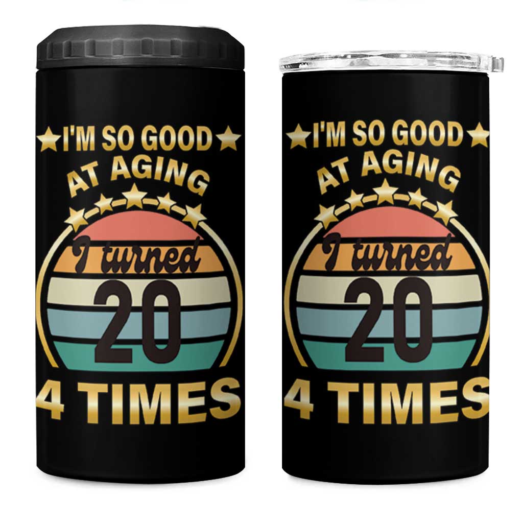80th Birthday 4 in 1 Can Cooler Tumbler Turning 20 4 Times Retro 1946 80 Year Old Birthday
