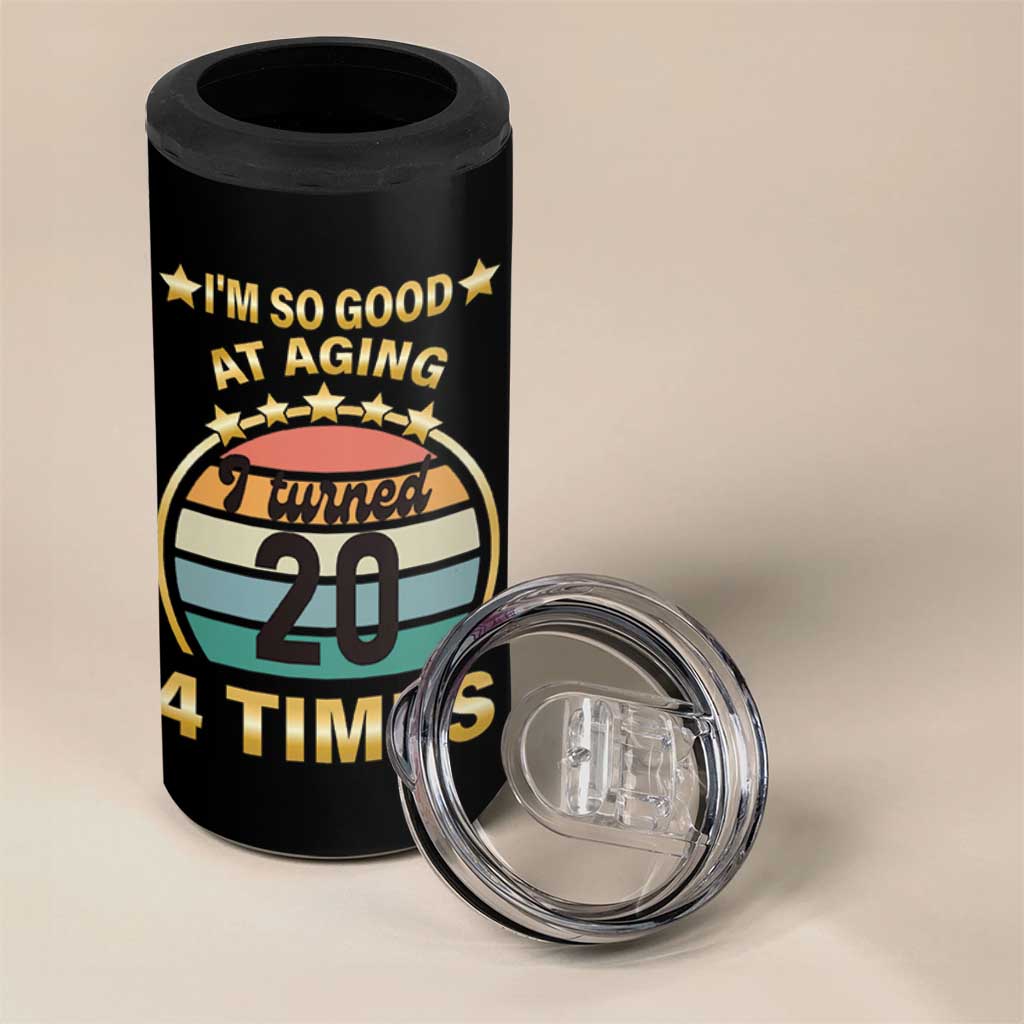 80th Birthday 4 in 1 Can Cooler Tumbler Turning 20 4 Times Retro 1946 80 Year Old Birthday