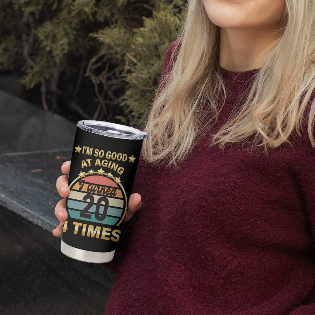 80th Birthday Tumbler Cup Turning 20 4 Times Retro 1946 80 Year Old Birthday