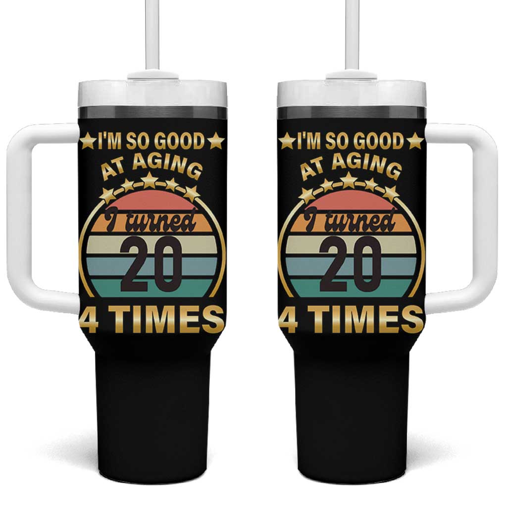 80th Birthday Tumbler With Handle Turning 20 4 Times Retro 1946 80 Year Old Birthday