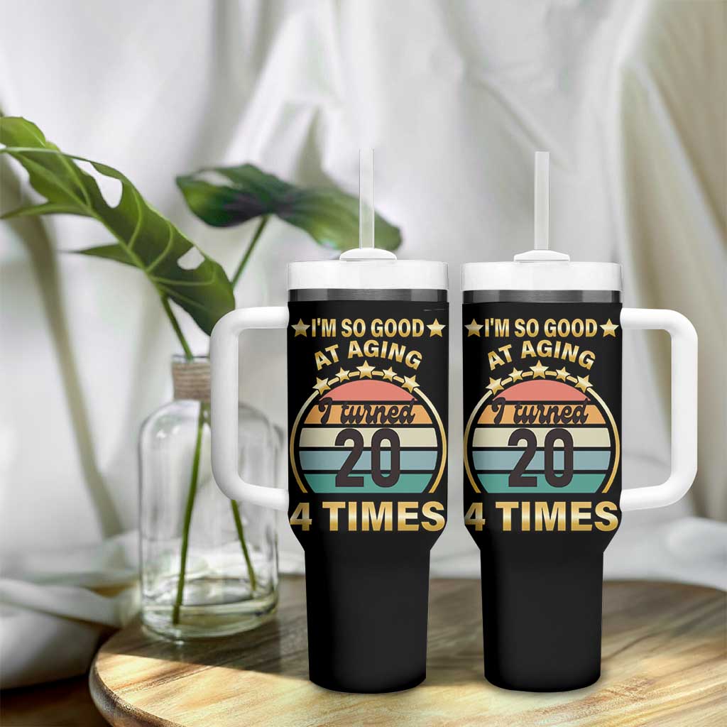 80th Birthday Tumbler With Handle Turning 20 4 Times Retro 1946 80 Year Old Birthday