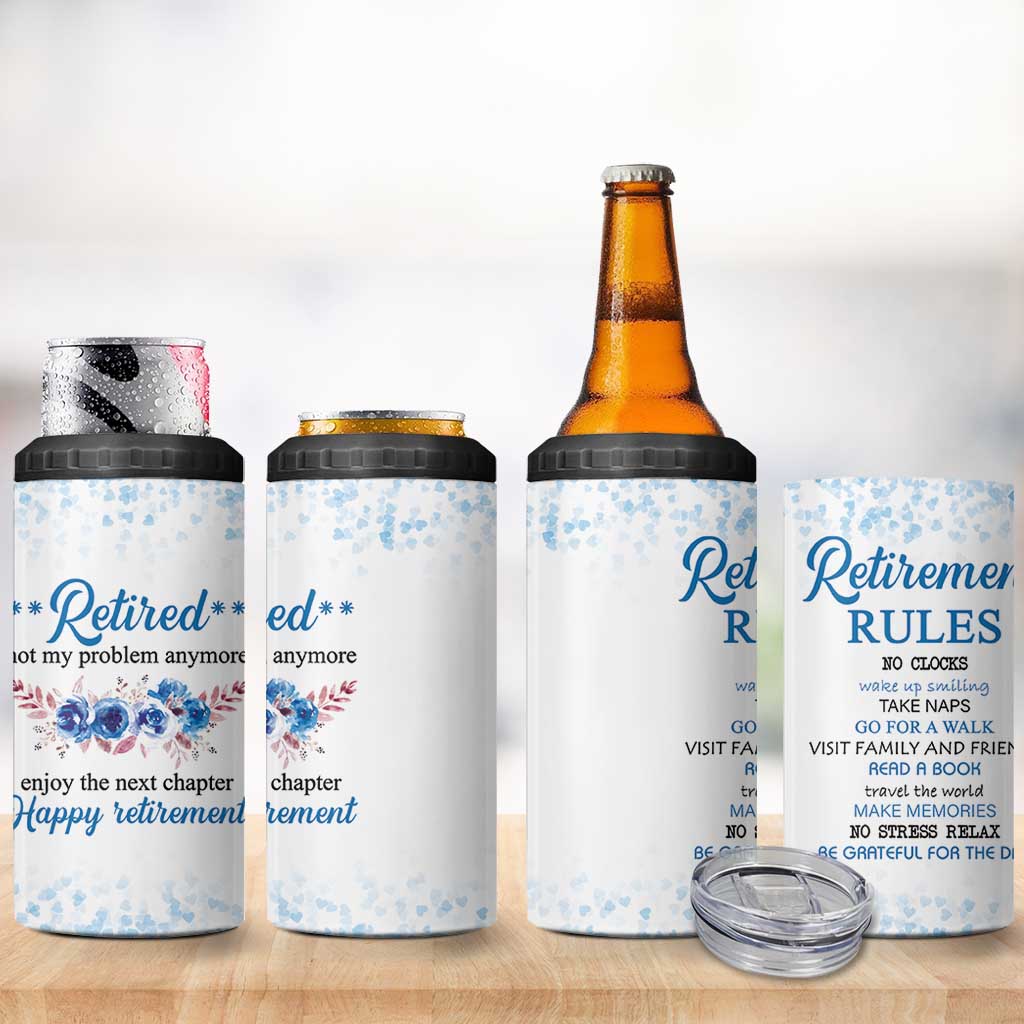 Retirement Gifts For Women 4 in 1 Can Cooler Tumbler Not My Problem Anymore Funny Retired Flowers Floral