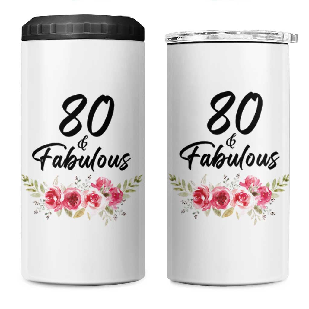 80 And Fabulous 4 in 1 Can Cooler Tumbler 80th Birthday Gifts For Women Grandma Aunt Flower 1946 Present