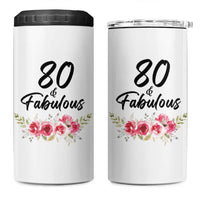 80 And Fabulous 4 in 1 Can Cooler Tumbler 80th Birthday Gifts For Women Grandma Aunt Flower 1946 Present
