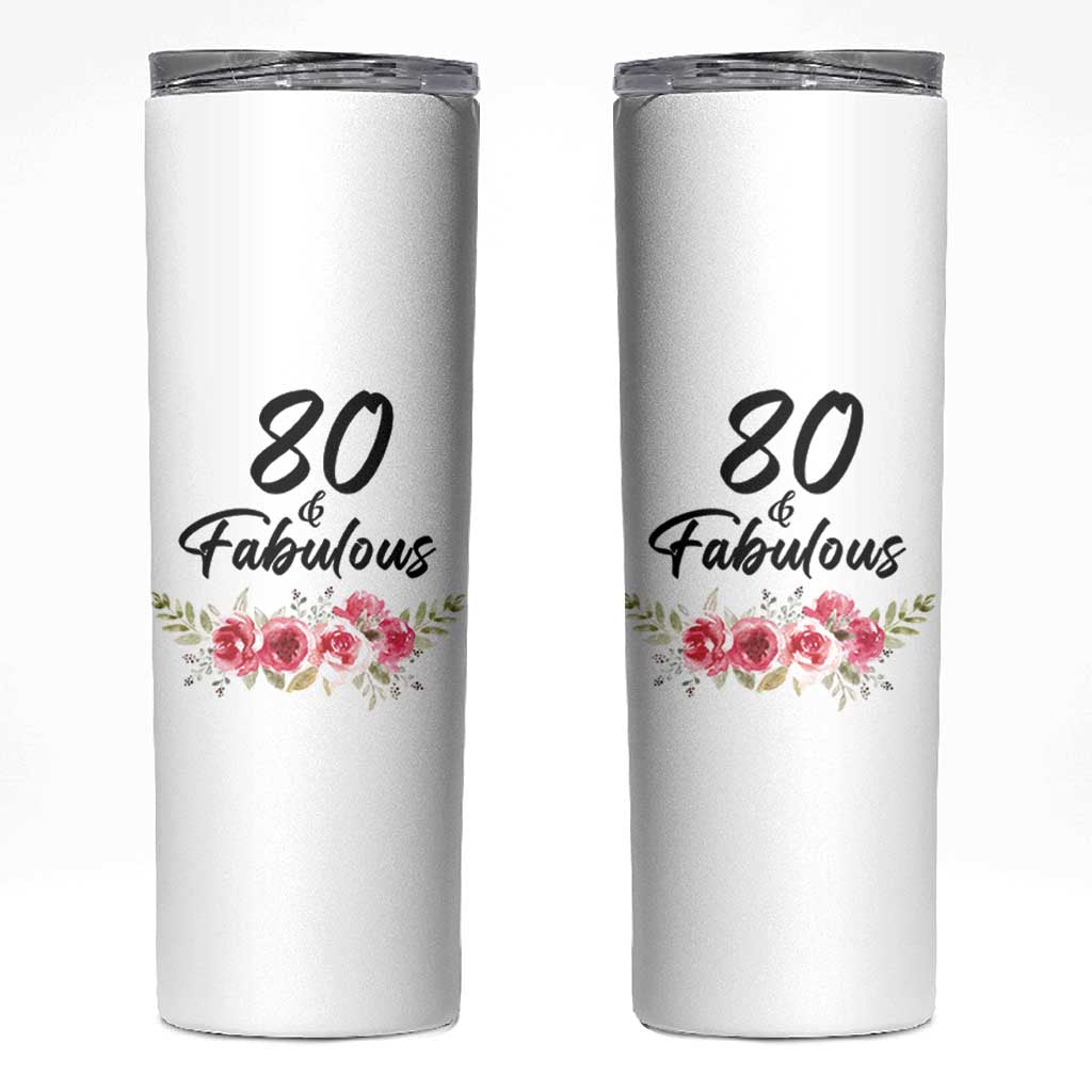 80 And Fabulous Skinny Tumbler 80th Birthday Gifts For Women Grandma Aunt Flower 1946 Present