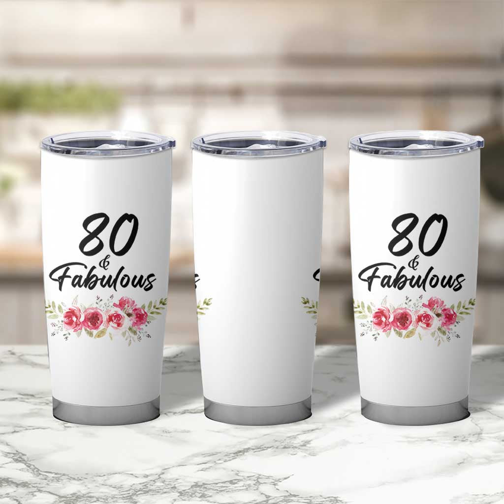 80 And Fabulous Tumbler Cup 80th Birthday Gifts For Women Grandma Aunt Flower 1946 Present