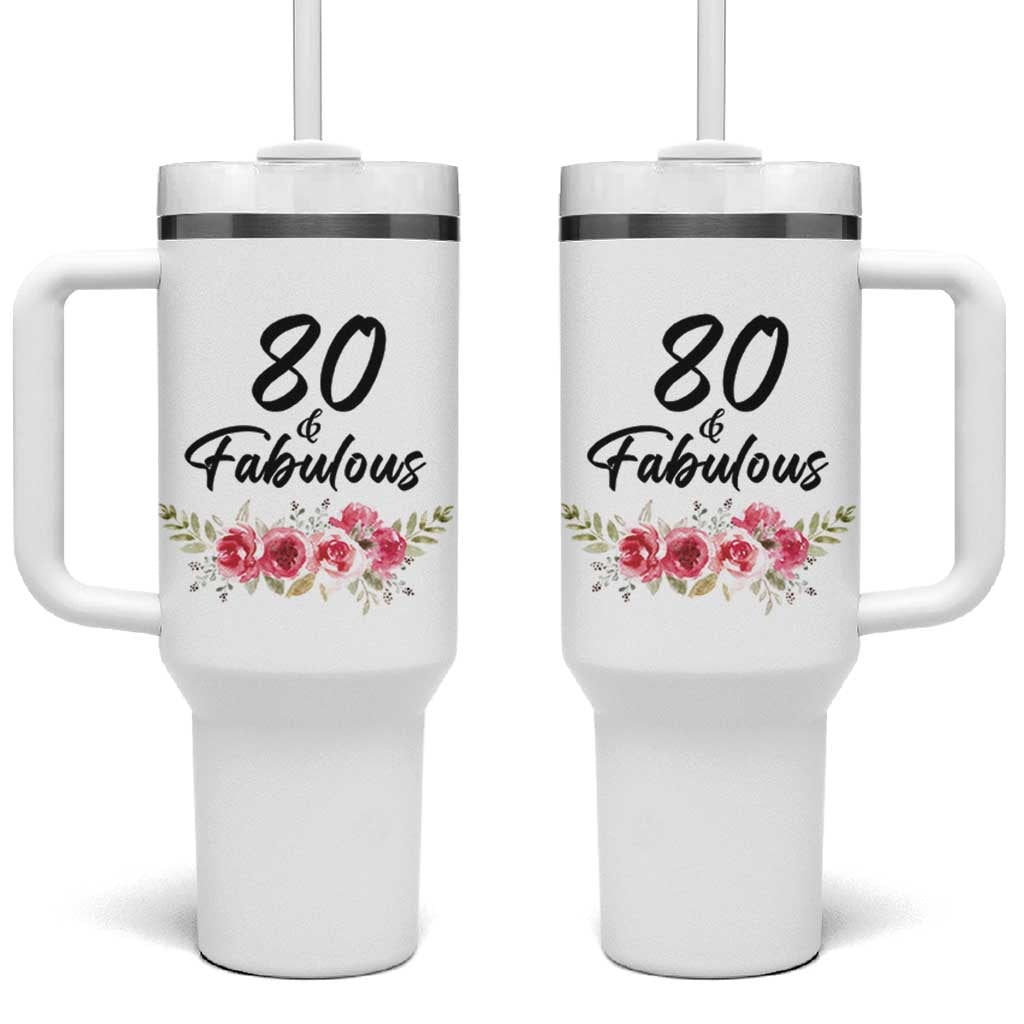 80 And Fabulous Tumbler With Handle 80th Birthday Gifts For Women Grandma Aunt Flower 1946 Present