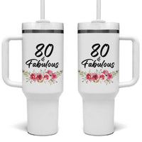 80 And Fabulous Tumbler With Handle 80th Birthday Gifts For Women Grandma Aunt Flower 1946 Present