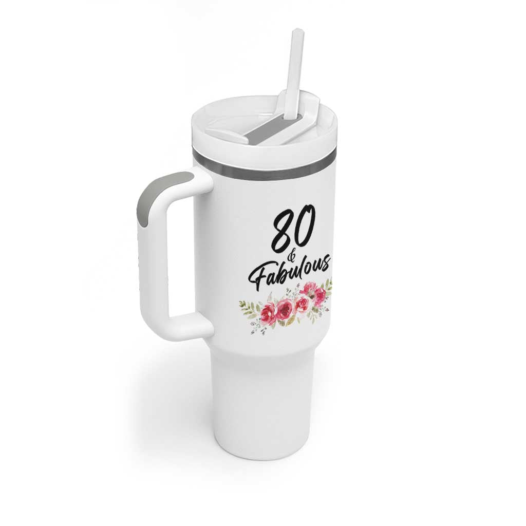 80 And Fabulous Tumbler With Handle 80th Birthday Gifts For Women Grandma Aunt Flower 1946 Present