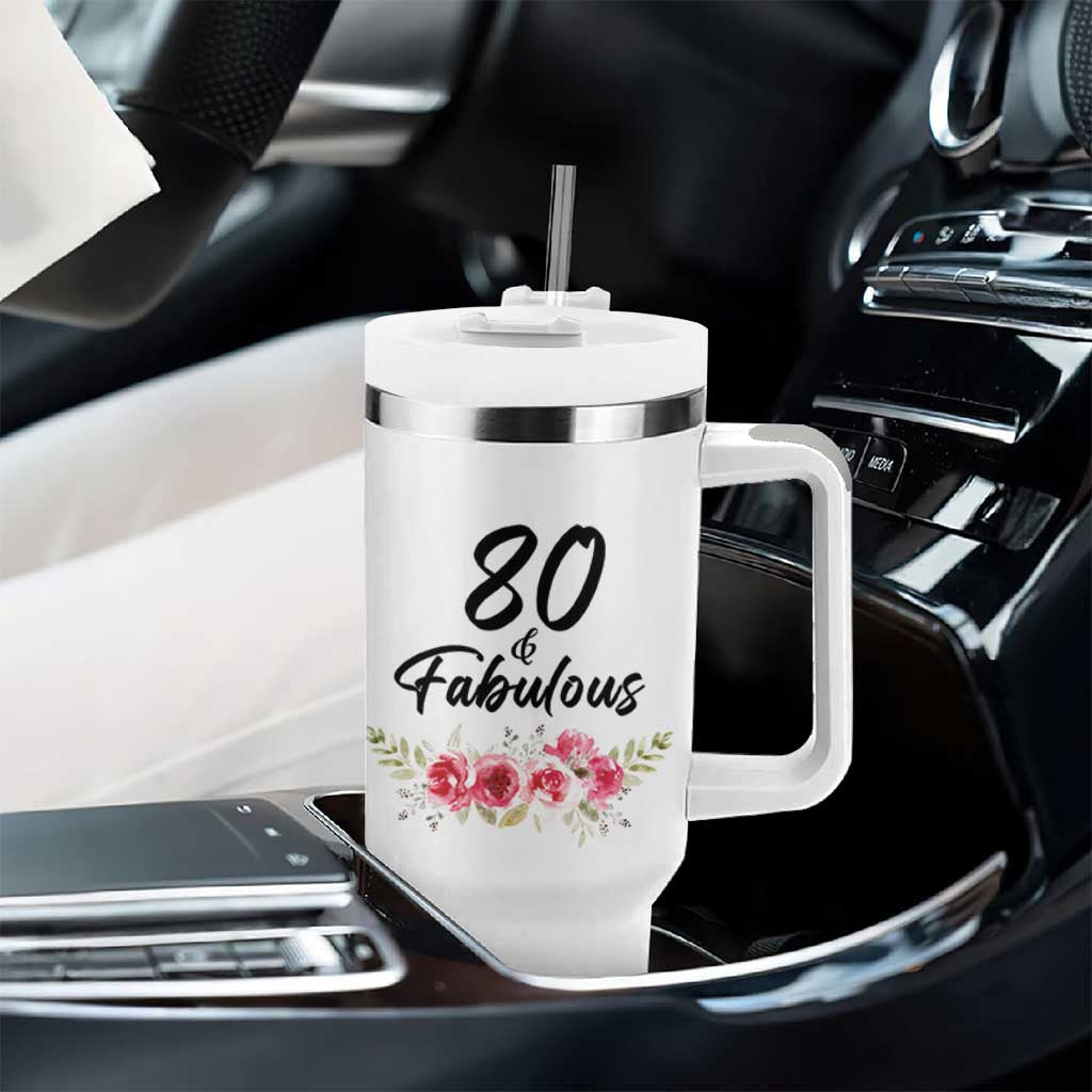 80 And Fabulous Tumbler With Handle 80th Birthday Gifts For Women Grandma Aunt Flower 1946 Present