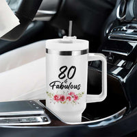 80 And Fabulous Tumbler With Handle 80th Birthday Gifts For Women Grandma Aunt Flower 1946 Present
