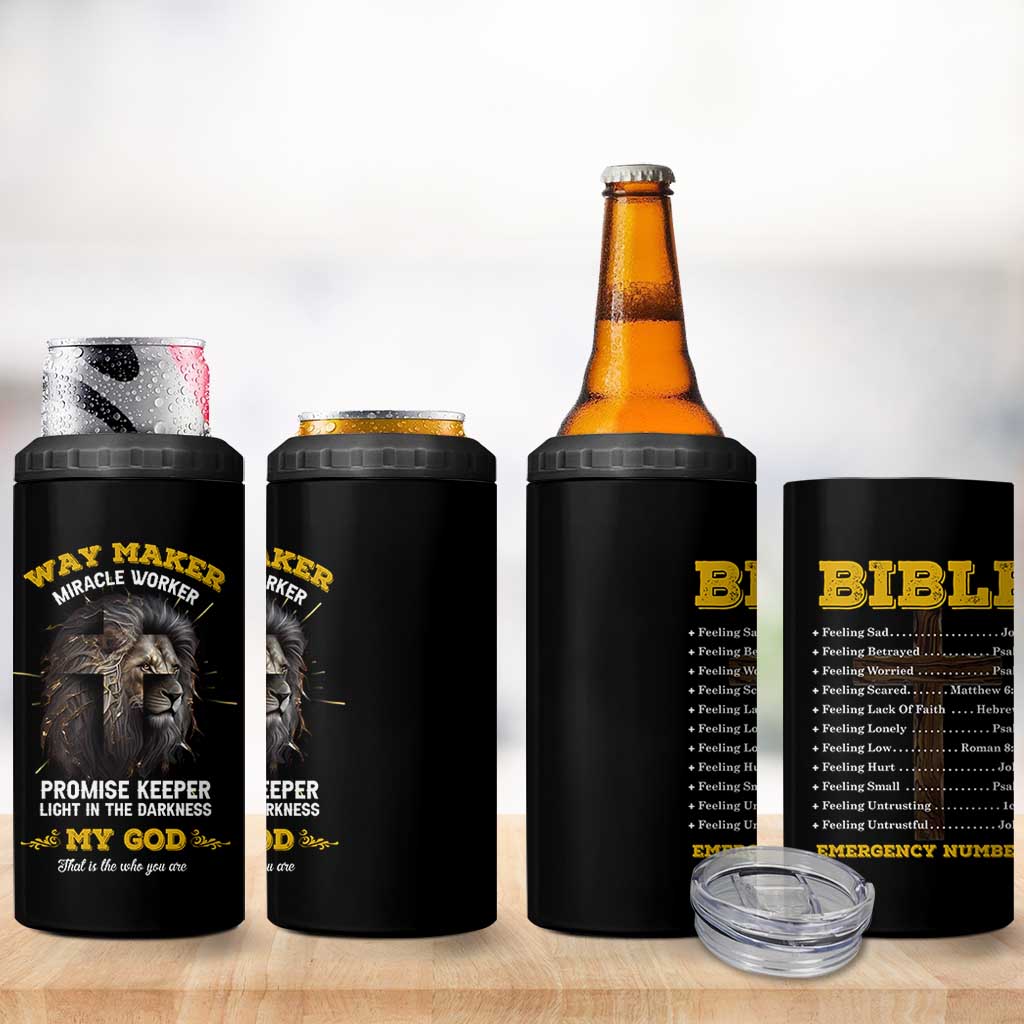 Christian Gifts for Men 4 in 1 Can Cooler Tumbler Vintage Waymaker Miracle Worker Lion Faith Believer