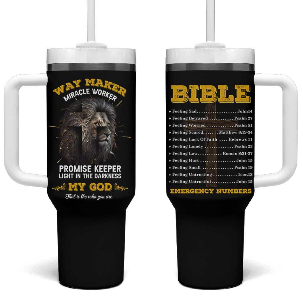 Christian Gifts for Men Tumbler With Handle Vintage Waymaker Miracle Worker Lion Faith Believer
