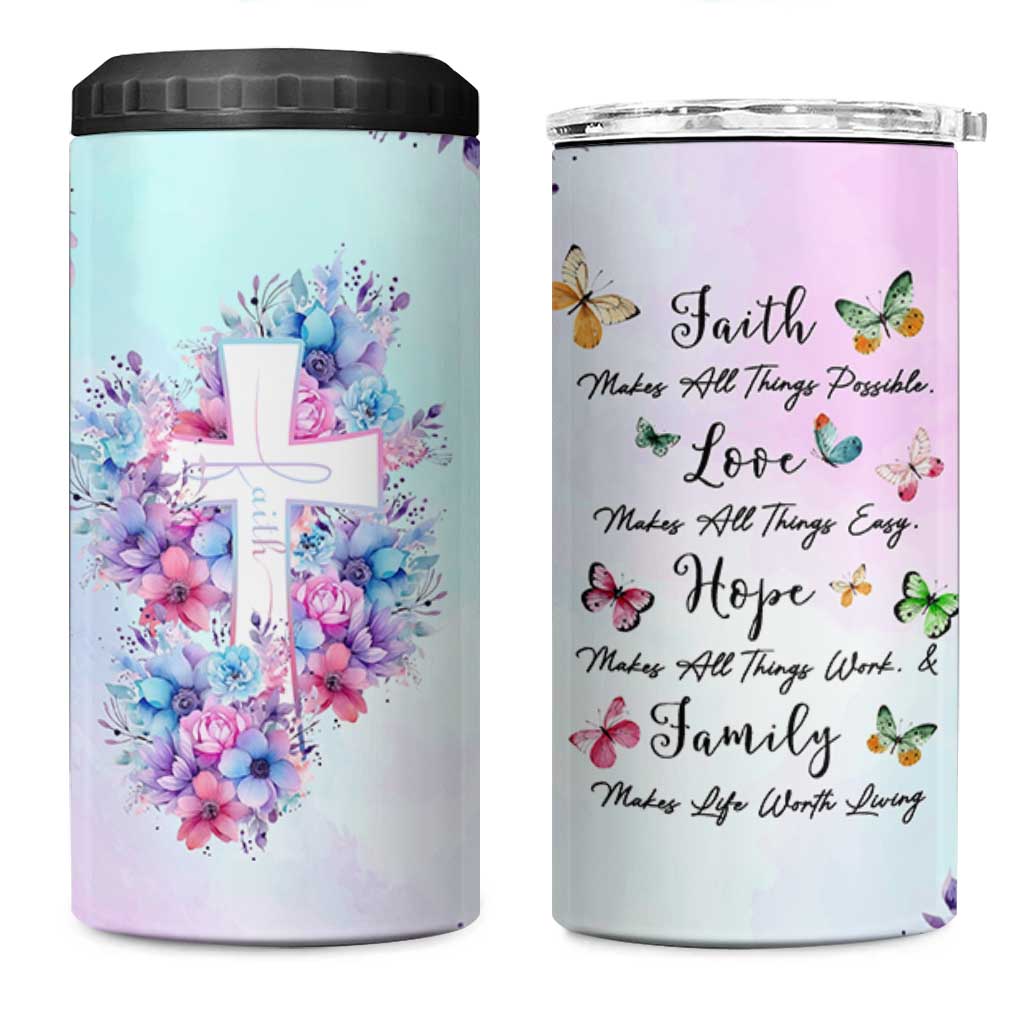 Christian Gifts For Women 4 in 1 Can Cooler Tumbler Faith Mothers Day Bible Verse Encouragement Gifts Flower Coffee Cup