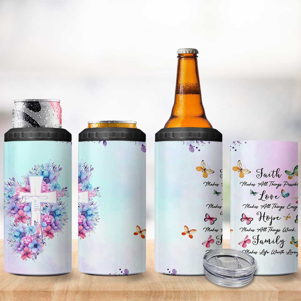Christian Gifts For Women 4 in 1 Can Cooler Tumbler Faith Mothers Day Bible Verse Encouragement Gifts Flower Coffee Cup