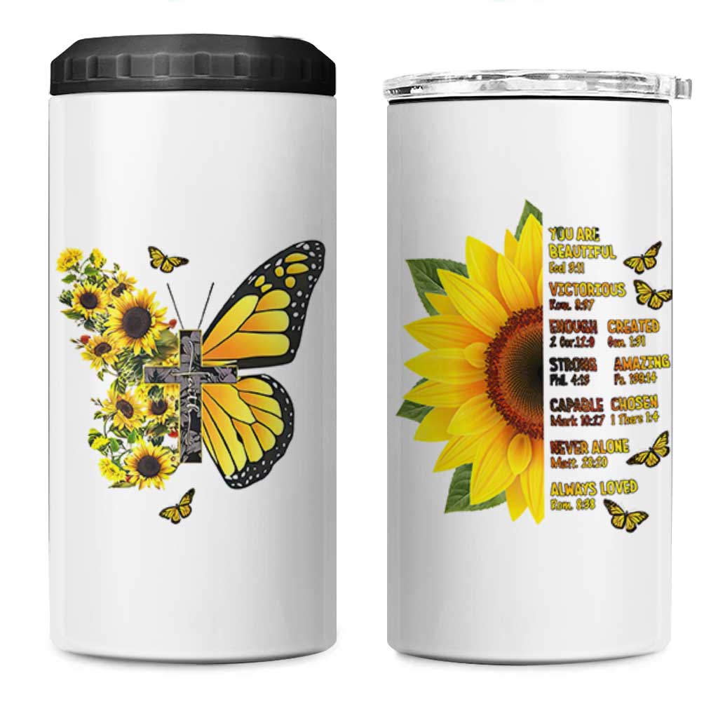 Sunflower Christian Gifts for Women 4 in 1 Can Cooler Tumbler Flower Inspiration Religious Bible Verse Encouragement