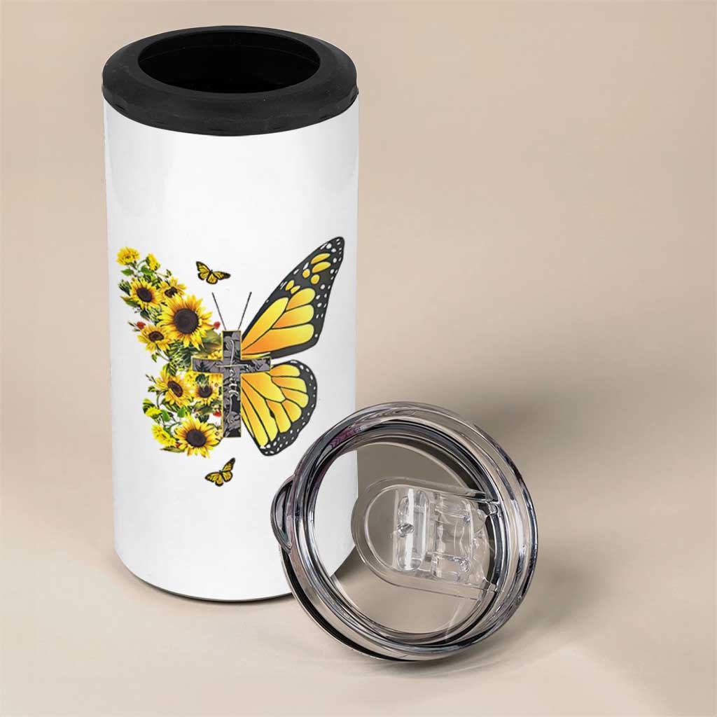 Sunflower Christian Gifts for Women 4 in 1 Can Cooler Tumbler Flower Inspiration Religious Bible Verse Encouragement