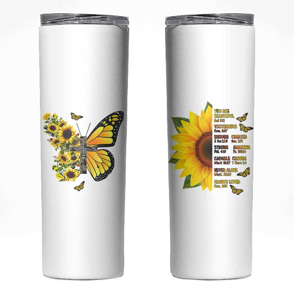 Sunflower Christian Gifts for Women Skinny Tumbler Flower Inspiration Religious Bible Verse Encouragement