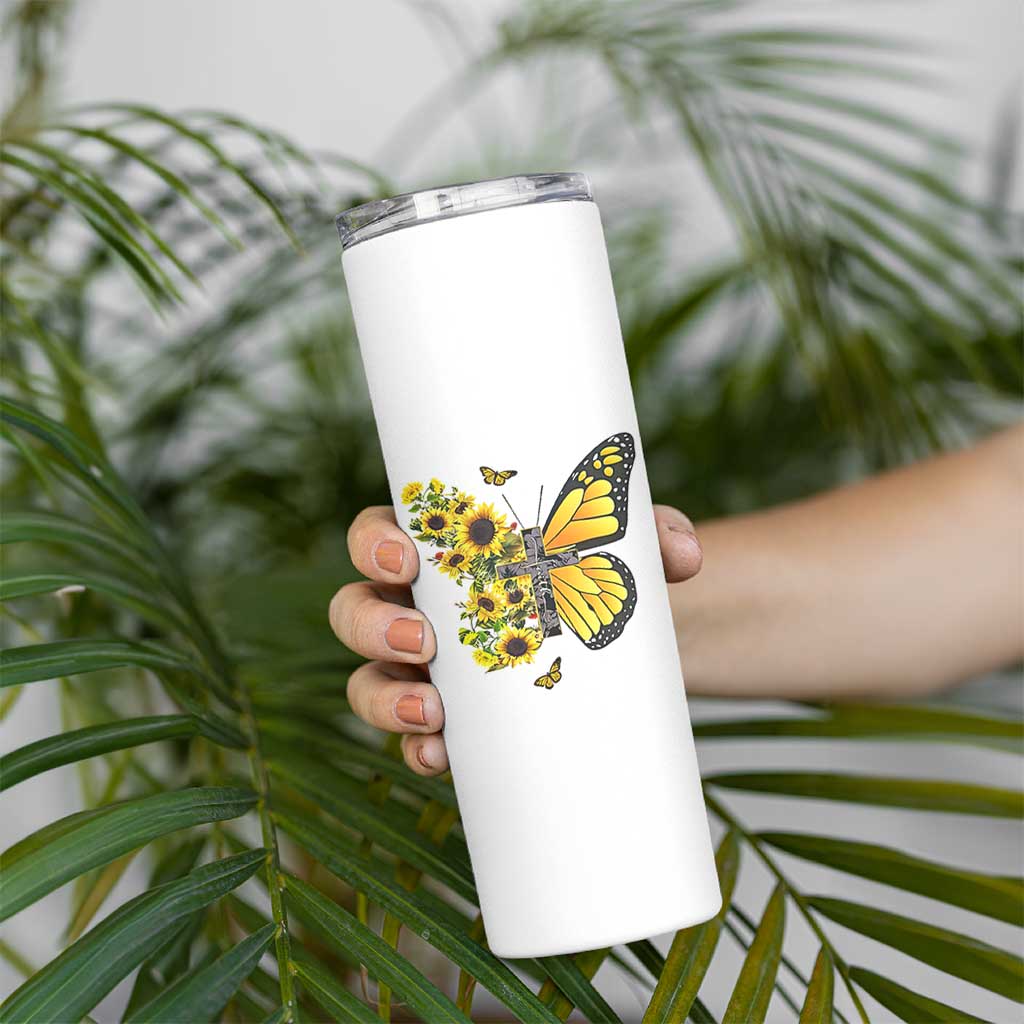 Sunflower Christian Gifts for Women Skinny Tumbler Flower Inspiration Religious Bible Verse Encouragement