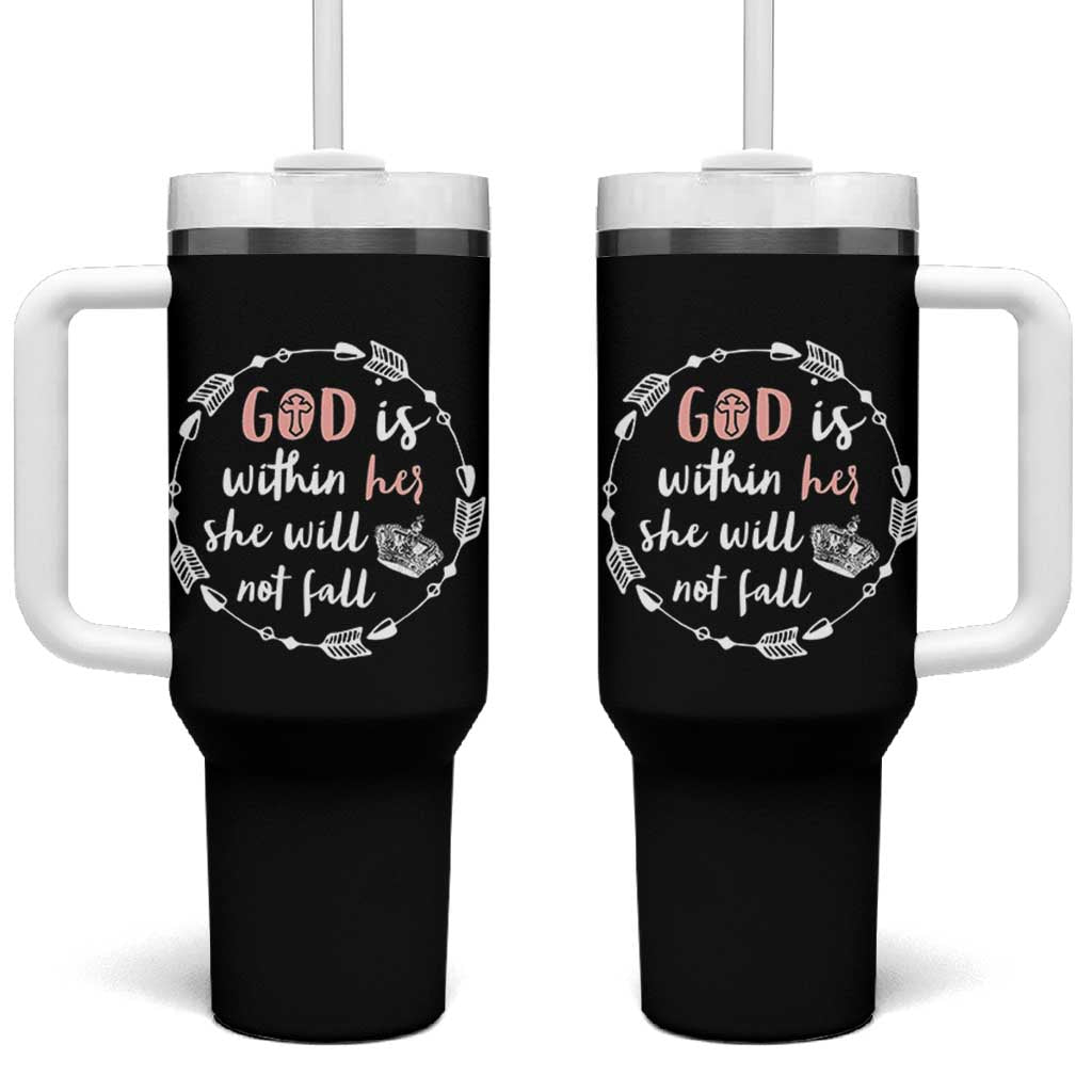Religious Gift For Her Tumbler With Handle God Is Within Her She Will Not Fall Bible Verse