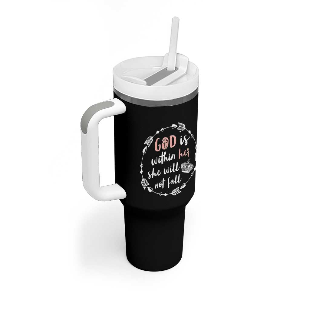 Religious Gift For Her Tumbler With Handle God Is Within Her She Will Not Fall Bible Verse