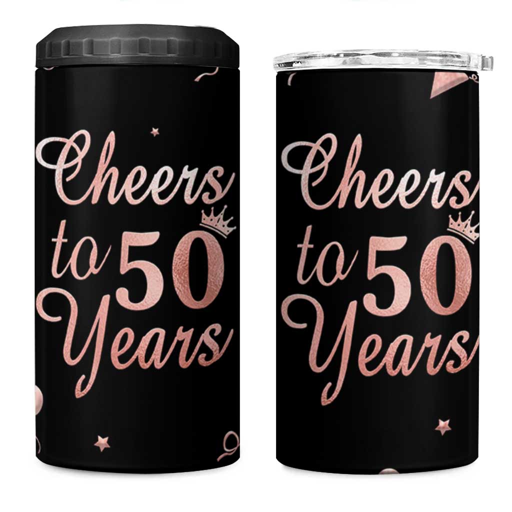 Cheers To 50 Years 4 in 1 Can Cooler Tumbler 50th Anniversary Fifty Birthday