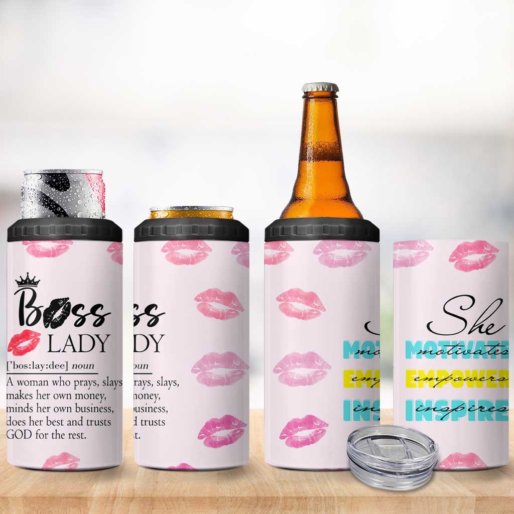 Boss Gifts for Women 4 in 1 Can Cooler Tumbler She Motivates Inspires Empowers Christmas Birthday Gift - Wonder Print Shop
