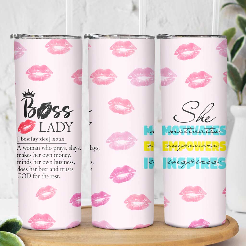 Boss Gifts for Women Skinny Tumbler She Motivates Inspires Empowers Christmas Birthday Gift - Wonder Print Shop