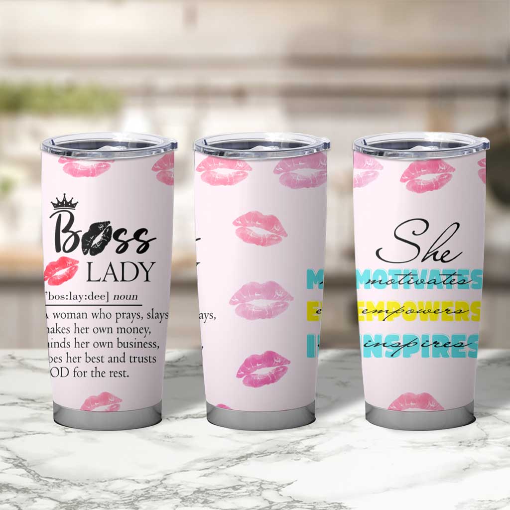 Boss Gifts for Women Tumbler Cup She Motivates Inspires Empowers Christmas Birthday Gift - Wonder Print Shop