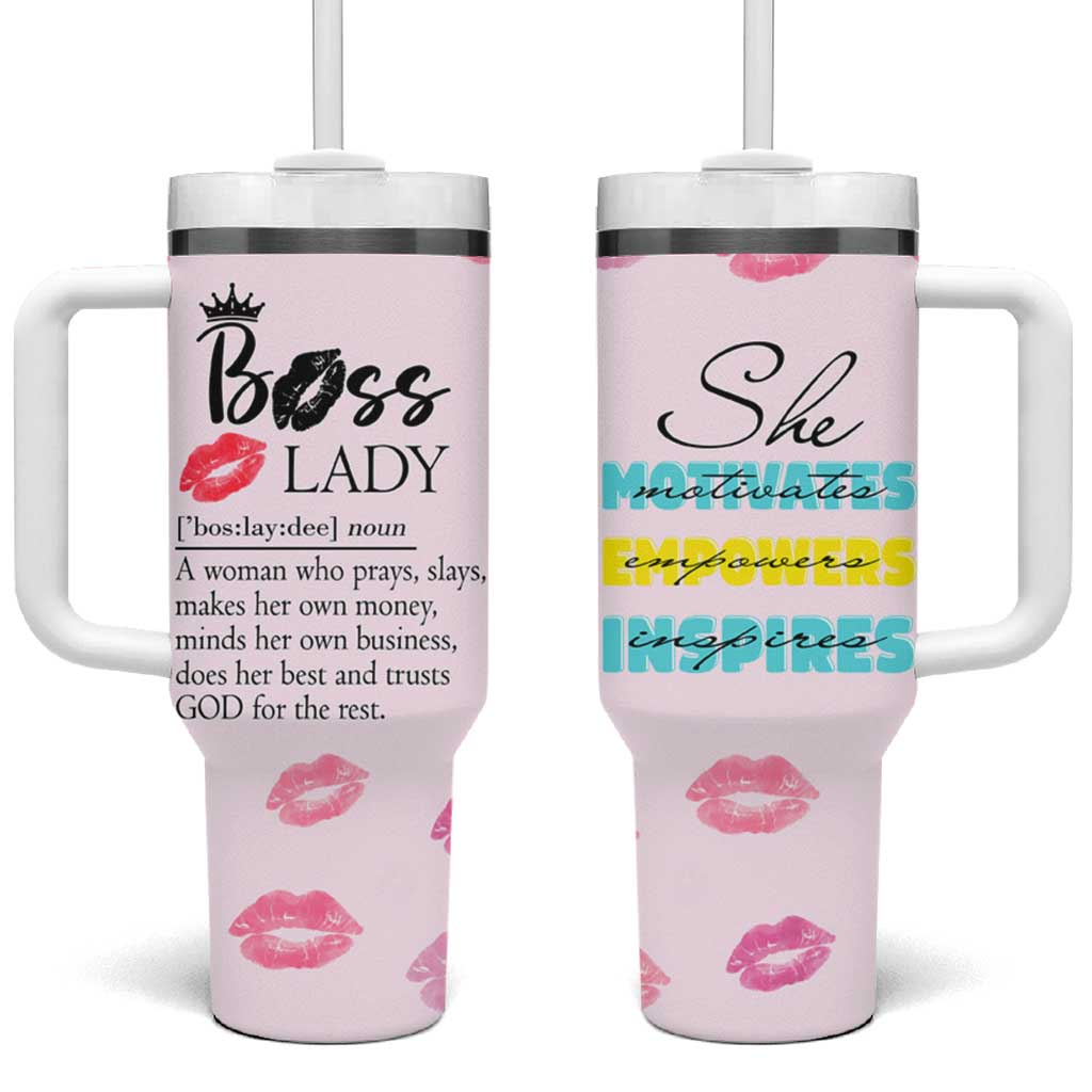 Boss Gifts for Women Tumbler With Handle She Motivates Inspires Empowers Christmas Birthday Gift - Wonder Print Shop