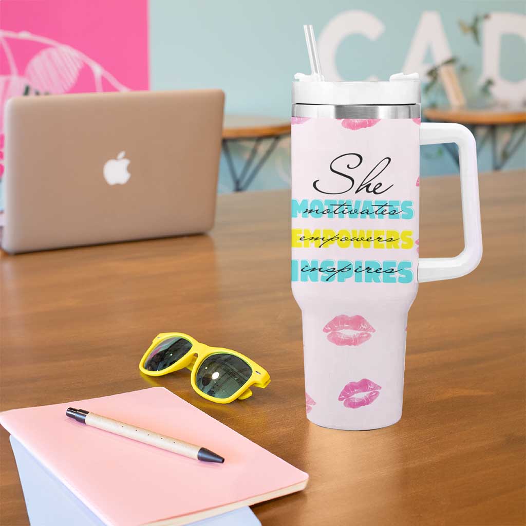 Boss Gifts for Women Tumbler With Handle She Motivates Inspires Empowers Christmas Birthday Gift - Wonder Print Shop