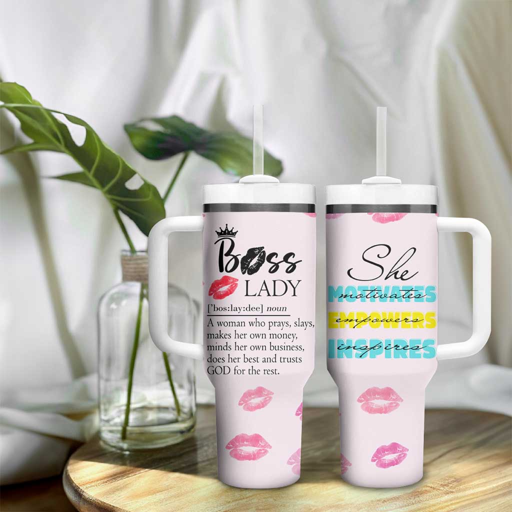 Boss Gifts for Women Tumbler With Handle She Motivates Inspires Empowers Christmas Birthday Gift - Wonder Print Shop