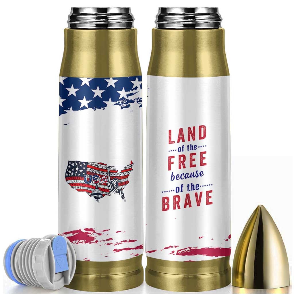 American Flag Patriotic Bullet Tumbler Land Of The Free Because Of The Brave USA Flag