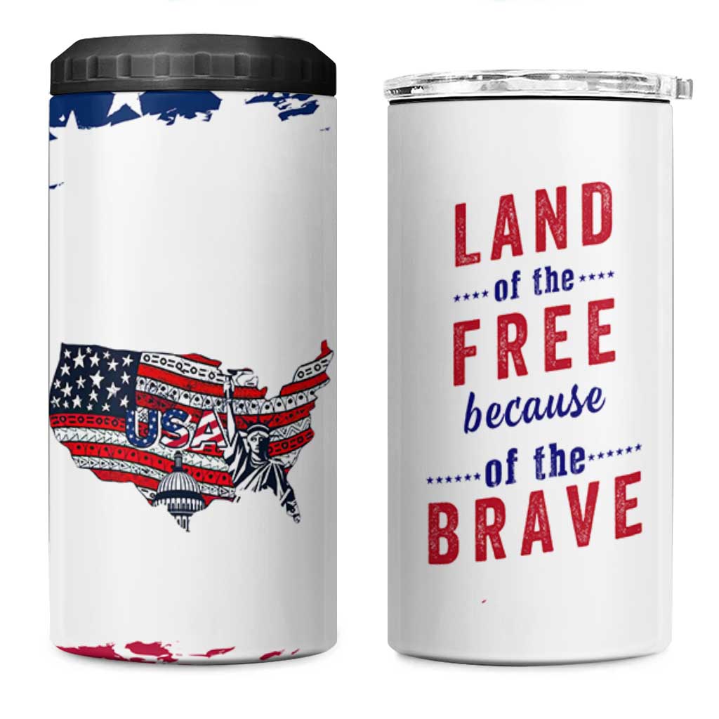 American Flag Patriotic 4 in 1 Can Cooler Tumbler Land Of The Free Because Of The Brave USA Flag