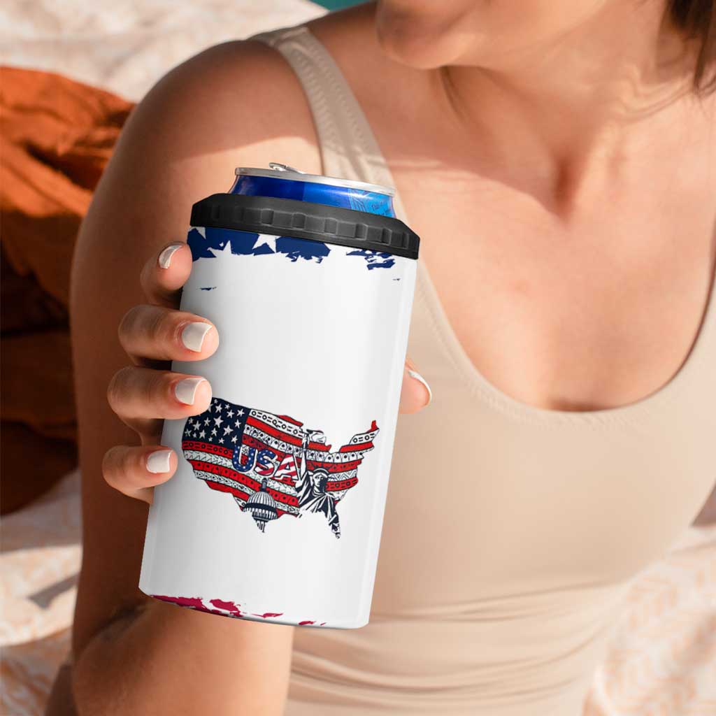 American Flag Patriotic 4 in 1 Can Cooler Tumbler Land Of The Free Because Of The Brave USA Flag