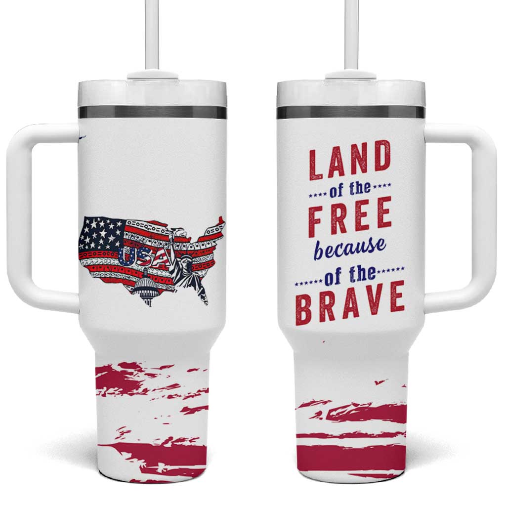 American Flag Patriotic Tumbler With Handle Land Of The Free Because Of The Brave USA Flag