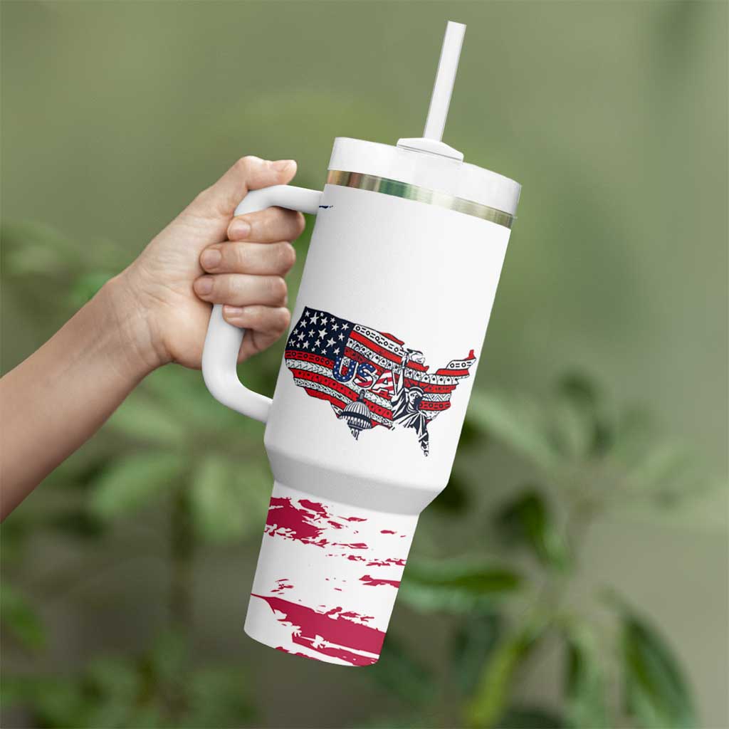 American Flag Patriotic Tumbler With Handle Land Of The Free Because Of The Brave USA Flag