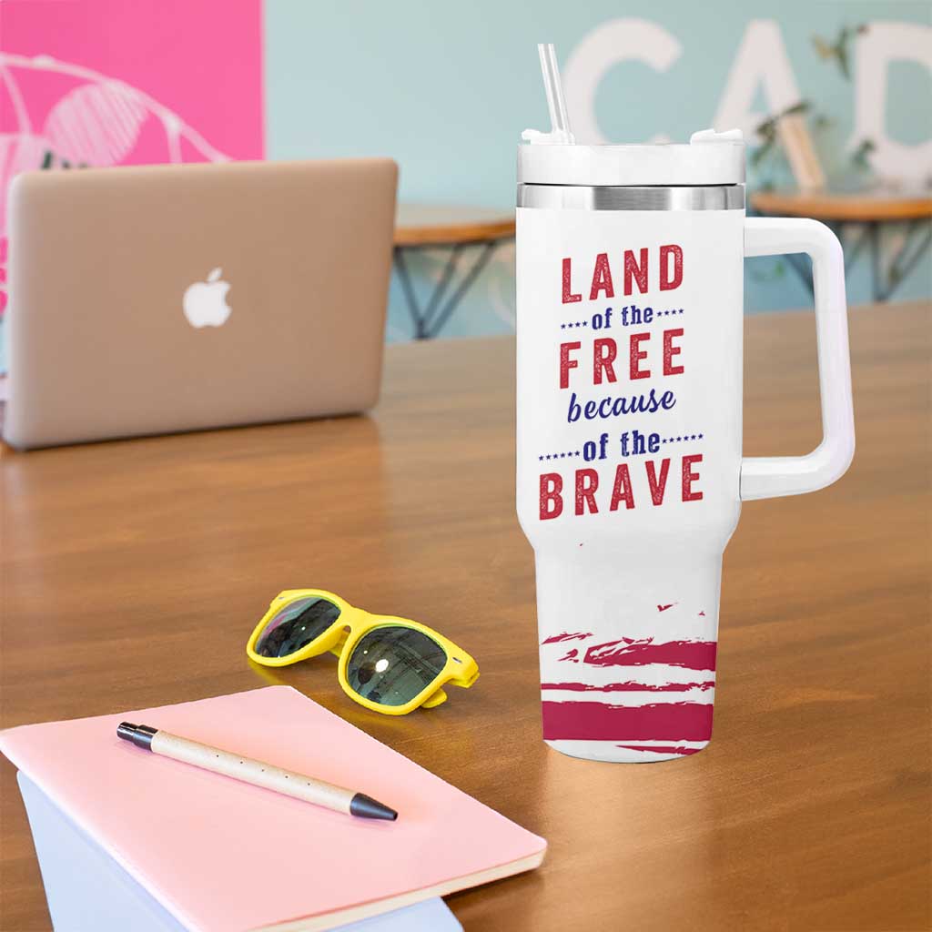 American Flag Patriotic Tumbler With Handle Land Of The Free Because Of The Brave USA Flag