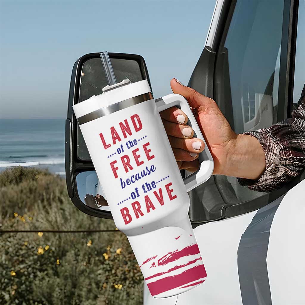 American Flag Patriotic Tumbler With Handle Land Of The Free Because Of The Brave USA Flag