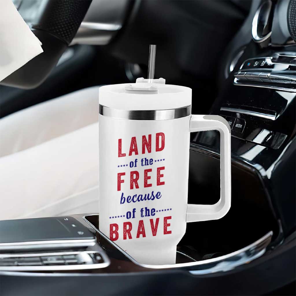 American Flag Patriotic Tumbler With Handle Land Of The Free Because Of The Brave USA Flag