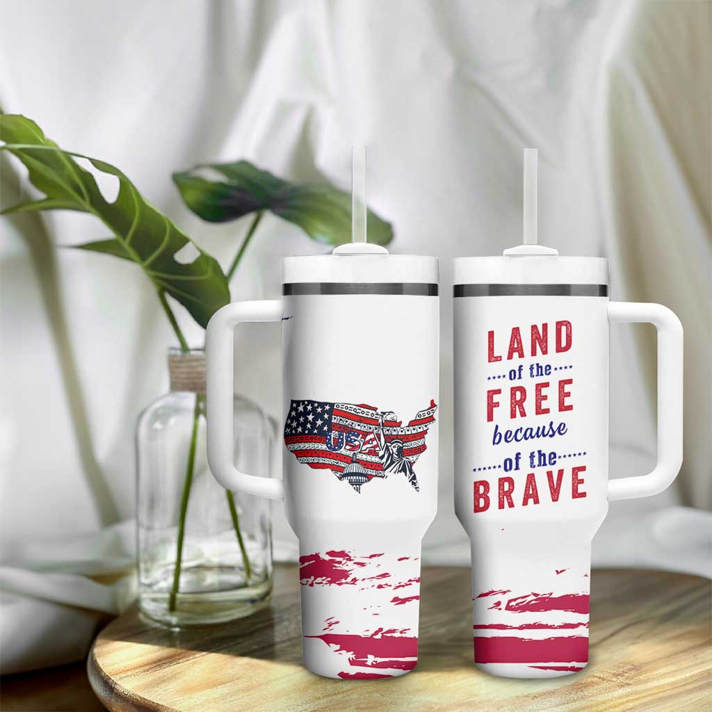 American Flag Patriotic Tumbler With Handle Land Of The Free Because Of The Brave USA Flag