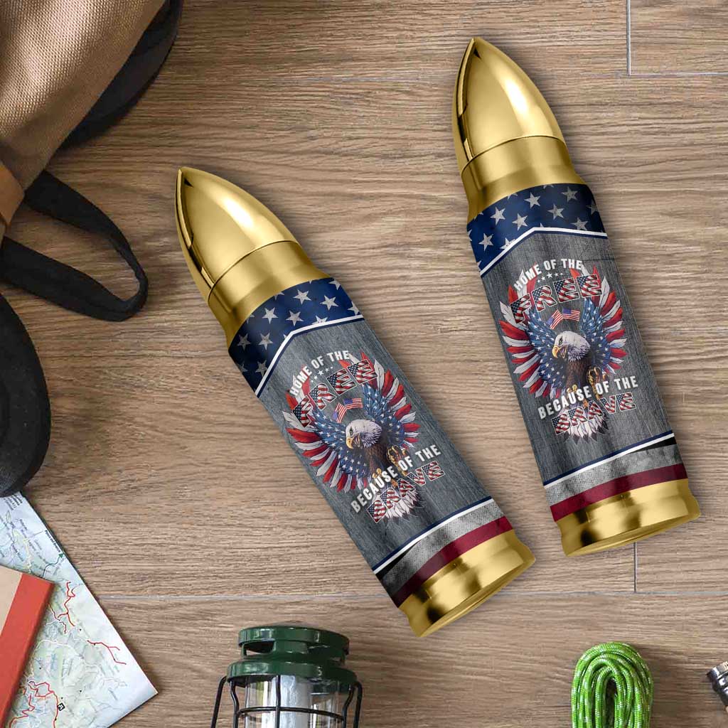 American Flag Patriotic Bullet Tumbler Land Of The Free Because Of The Brave USA Flag Bald Eagle