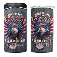 American Flag Patriotic 4 in 1 Can Cooler Tumbler Land Of The Free Because Of The Brave USA Flag Bald Eagle