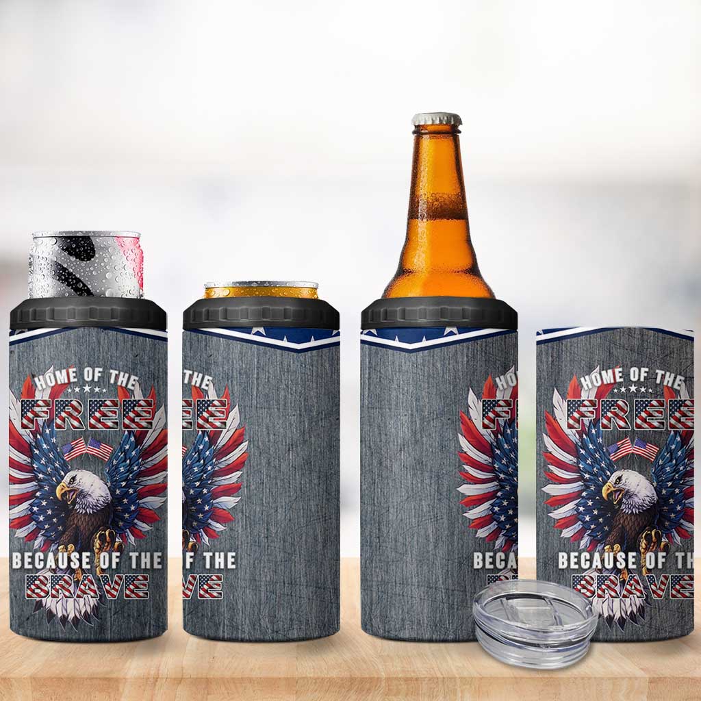 American Flag Patriotic 4 in 1 Can Cooler Tumbler Land Of The Free Because Of The Brave USA Flag Bald Eagle