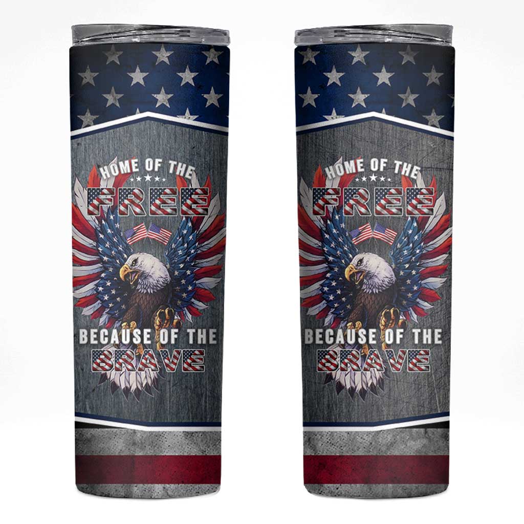American Flag Patriotic Skinny Tumbler Land Of The Free Because Of The Brave USA Flag Bald Eagle