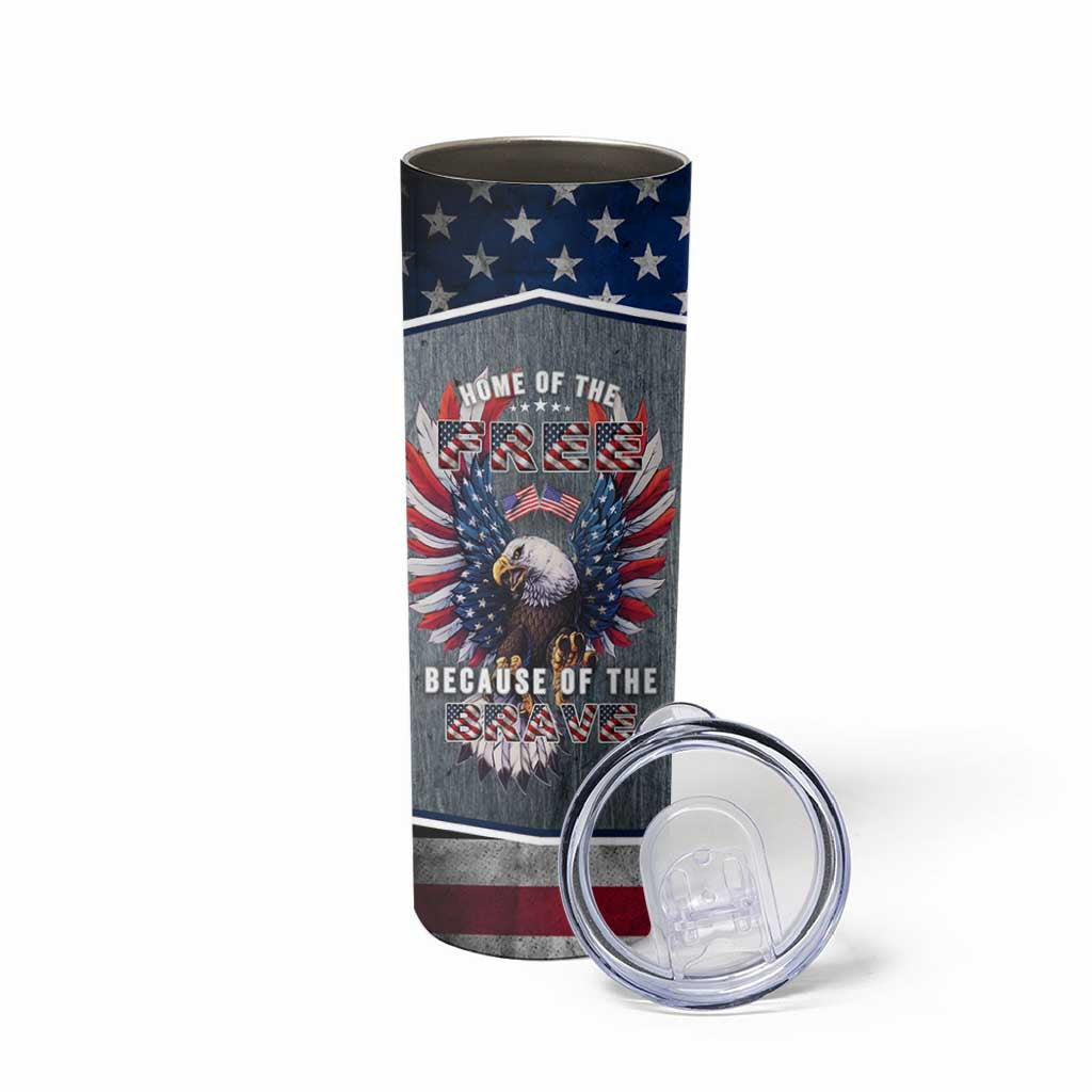 American Flag Patriotic Skinny Tumbler Land Of The Free Because Of The Brave USA Flag Bald Eagle