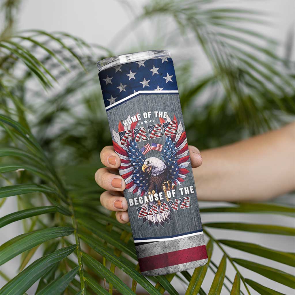 American Flag Patriotic Skinny Tumbler Land Of The Free Because Of The Brave USA Flag Bald Eagle